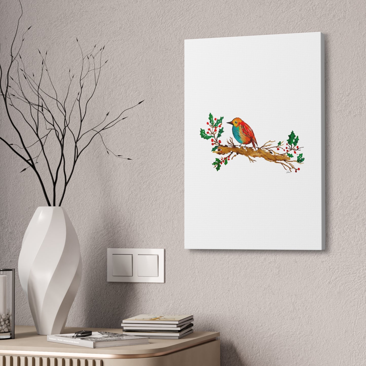 Bright Bird on a Branch Canvas Print