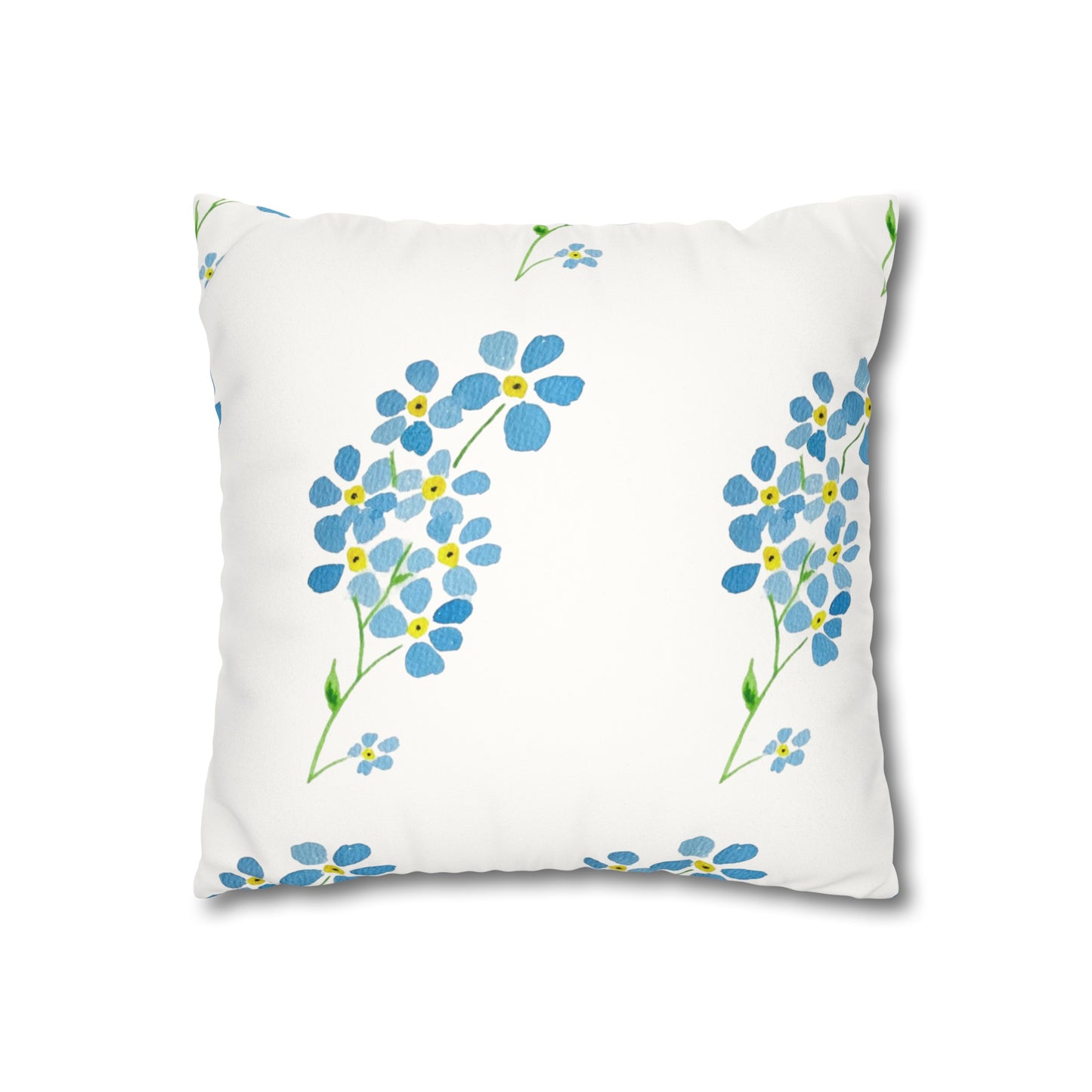 Forget Me Not Floral Faux Suede Square Pillowcase