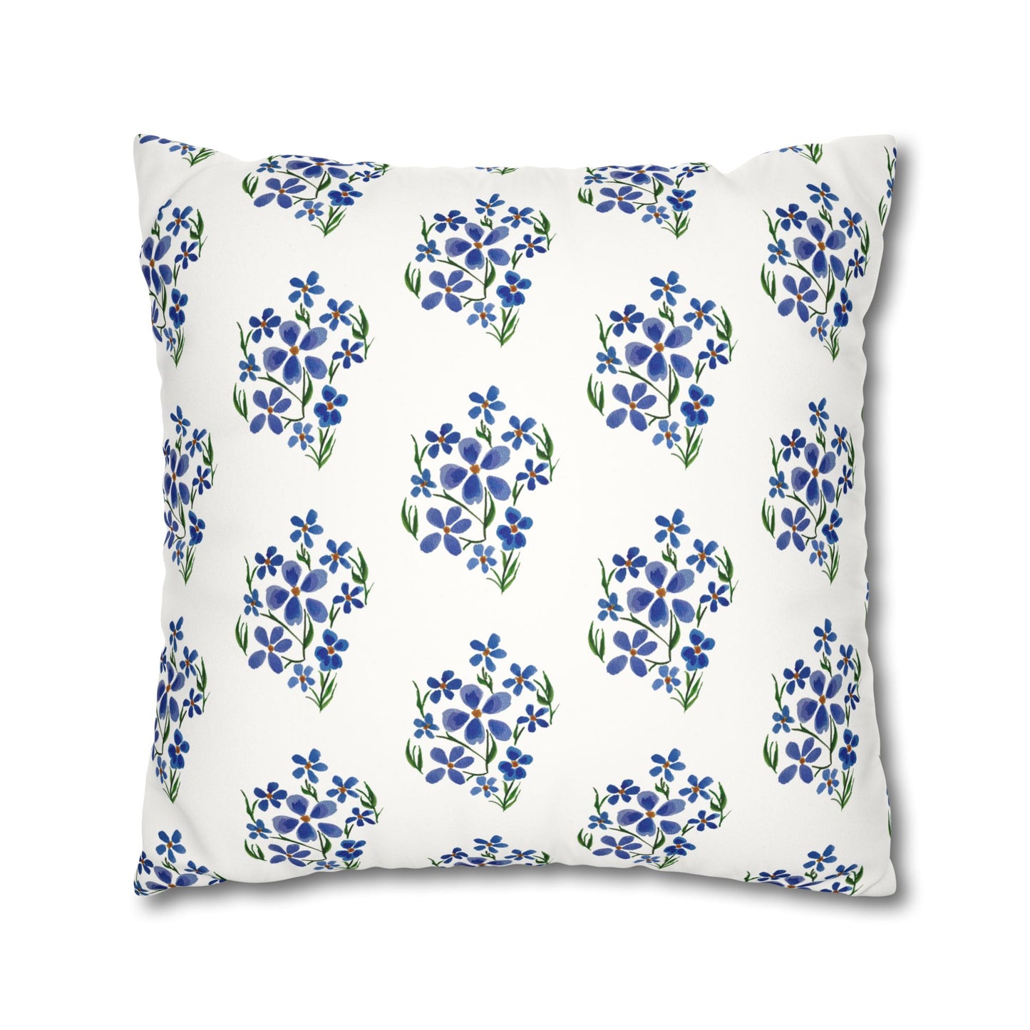 Forget Me Not Floral Faux Suede Square White Pillowcase