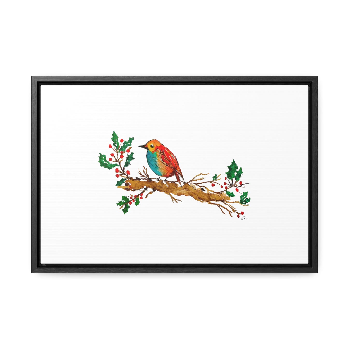 Bright Bird on a Branch Gallery Canvas Wrap with Horizontal Frame