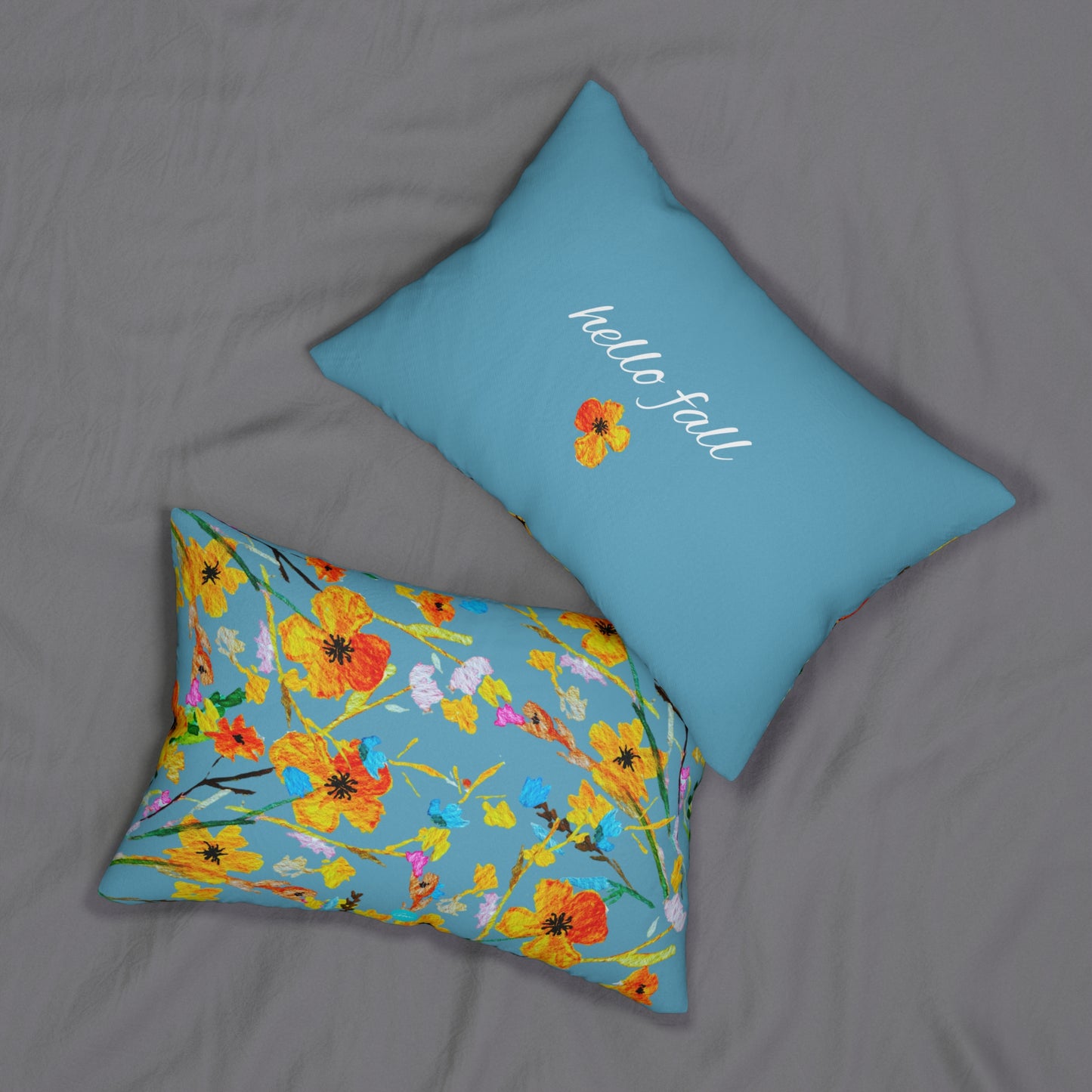 Hello Fall Bouquet Aquamarine Lumbar Pillow