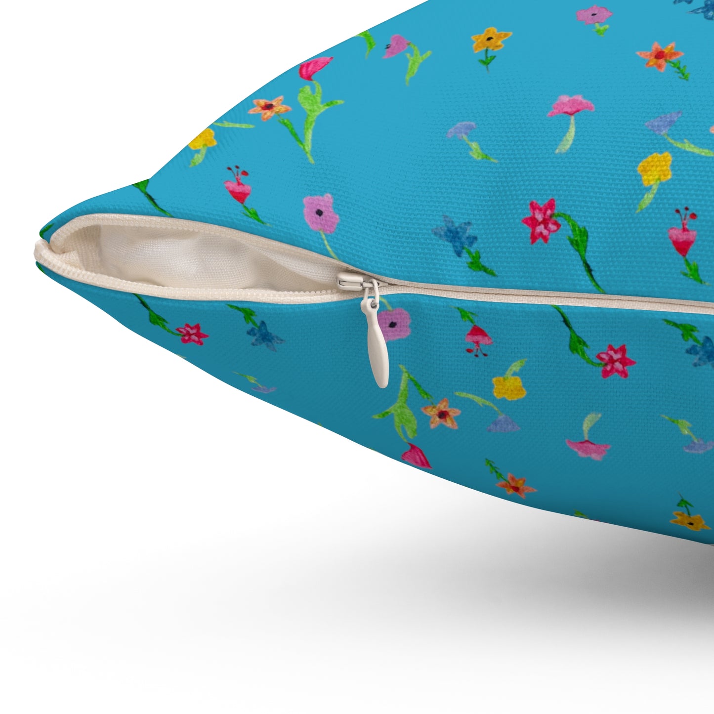 Floating Flowers Spun Polyester Square Pillow, Turquoise