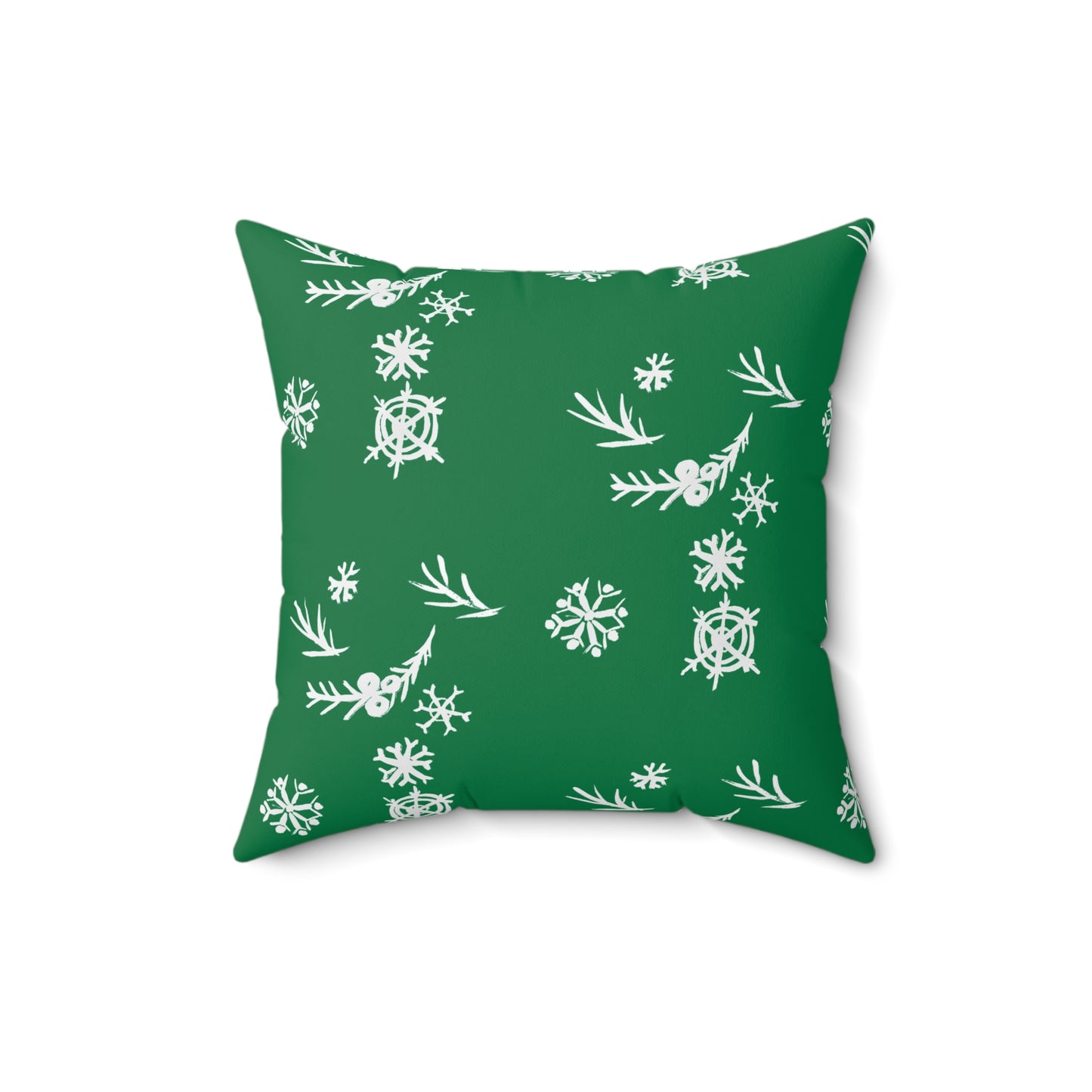 Snowflake Faux Suede Green Square Pillow