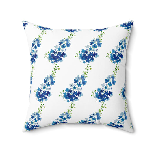 Blue Flowers Faux Suede Square Pillow