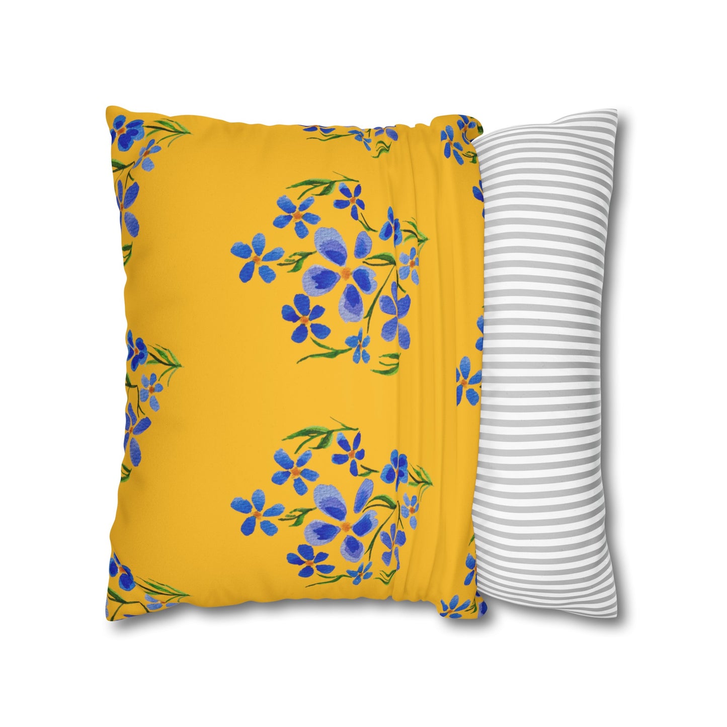 Forget Me Not Floral Faux Suede Square Yellow Pillowcase