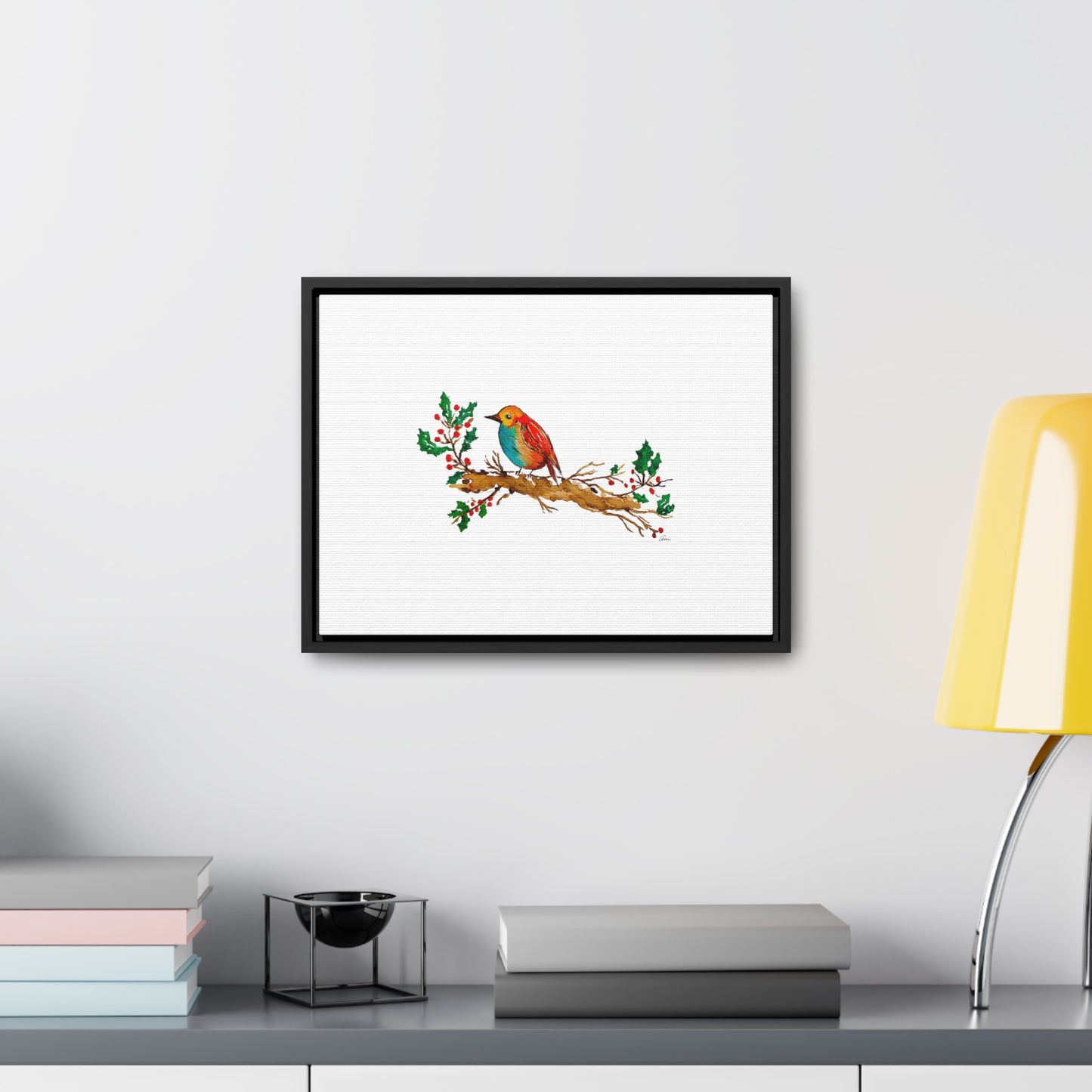 Bright Bird on a Branch Gallery Canvas Wrap with Horizontal Frame