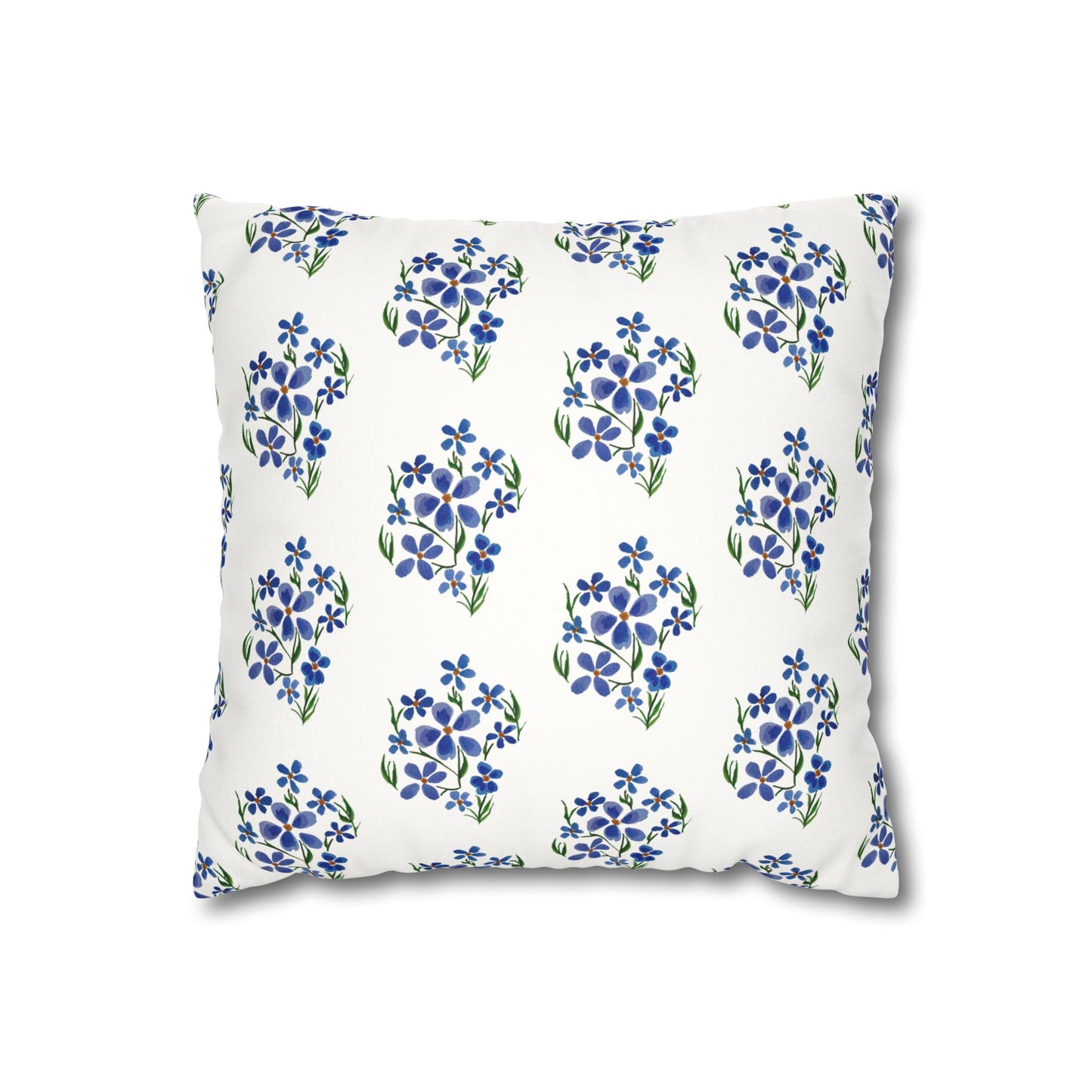 Forget Me Not Floral Faux Suede Square White Pillowcase