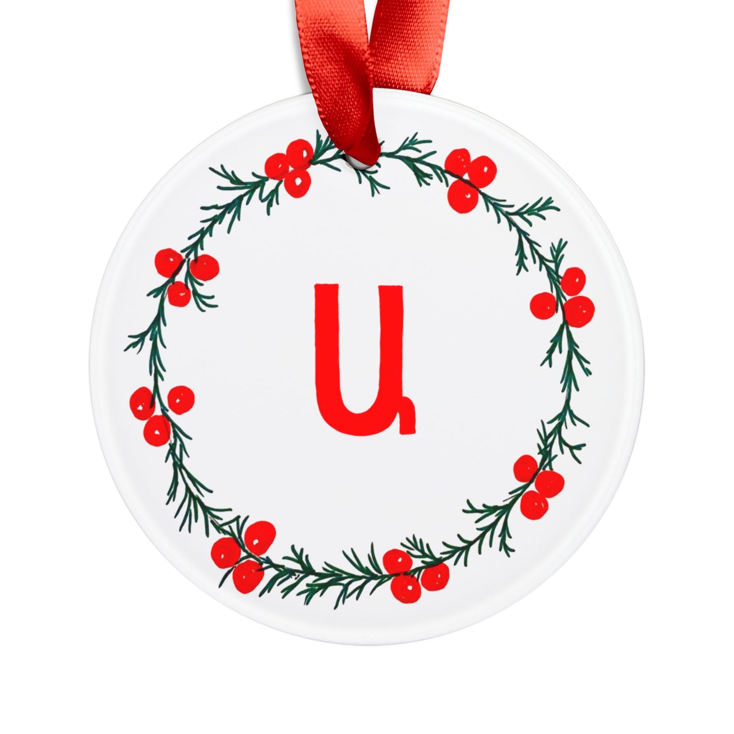 Customizable Armenian Letter White Acrylic Ornament with Ribbon