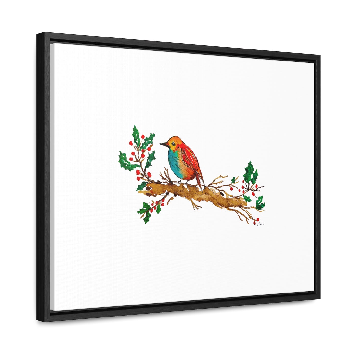 Bright Bird on a Branch Gallery Canvas Wrap with Horizontal Frame