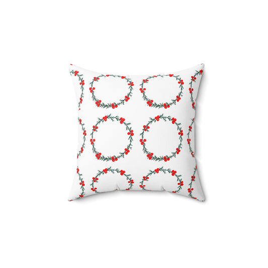 Wreath Faux Suede White Square Pillow