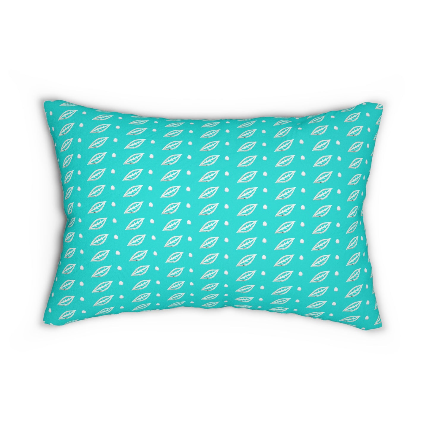 Fall Leaves and Polka Dots Aquamarine Lumbar Pillow