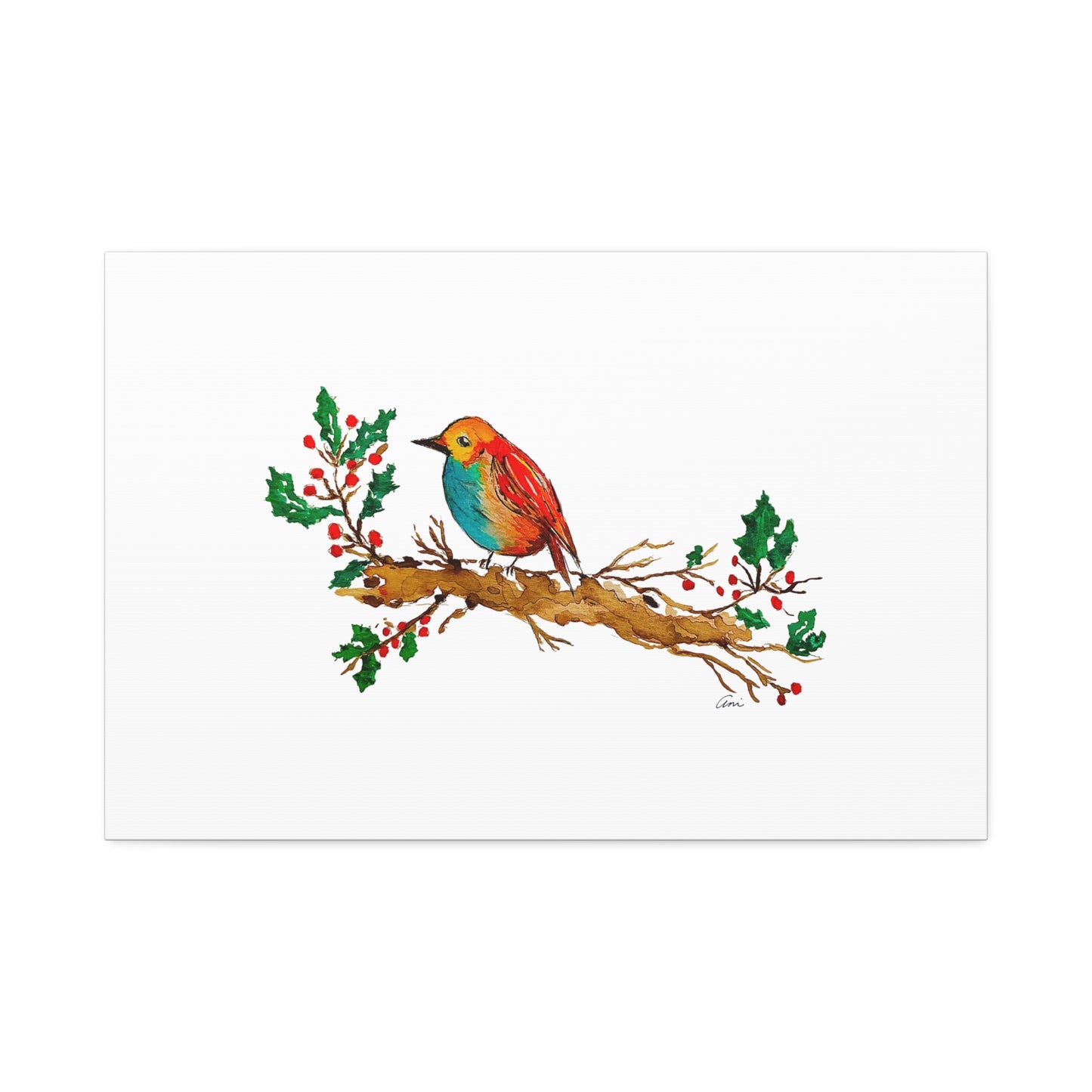 Bright Bird on a Branch Canvas Print