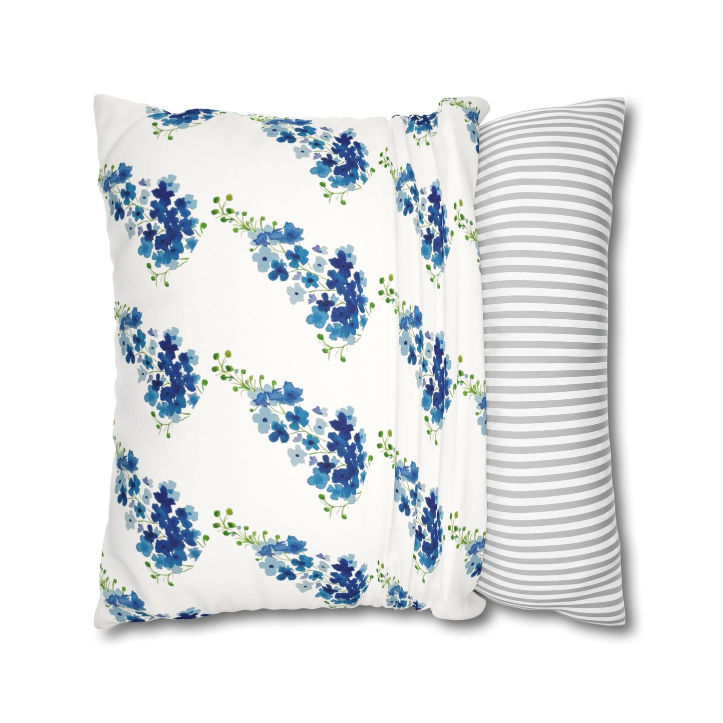 Blue Flowers Floral Faux Suede Square Pillowcase