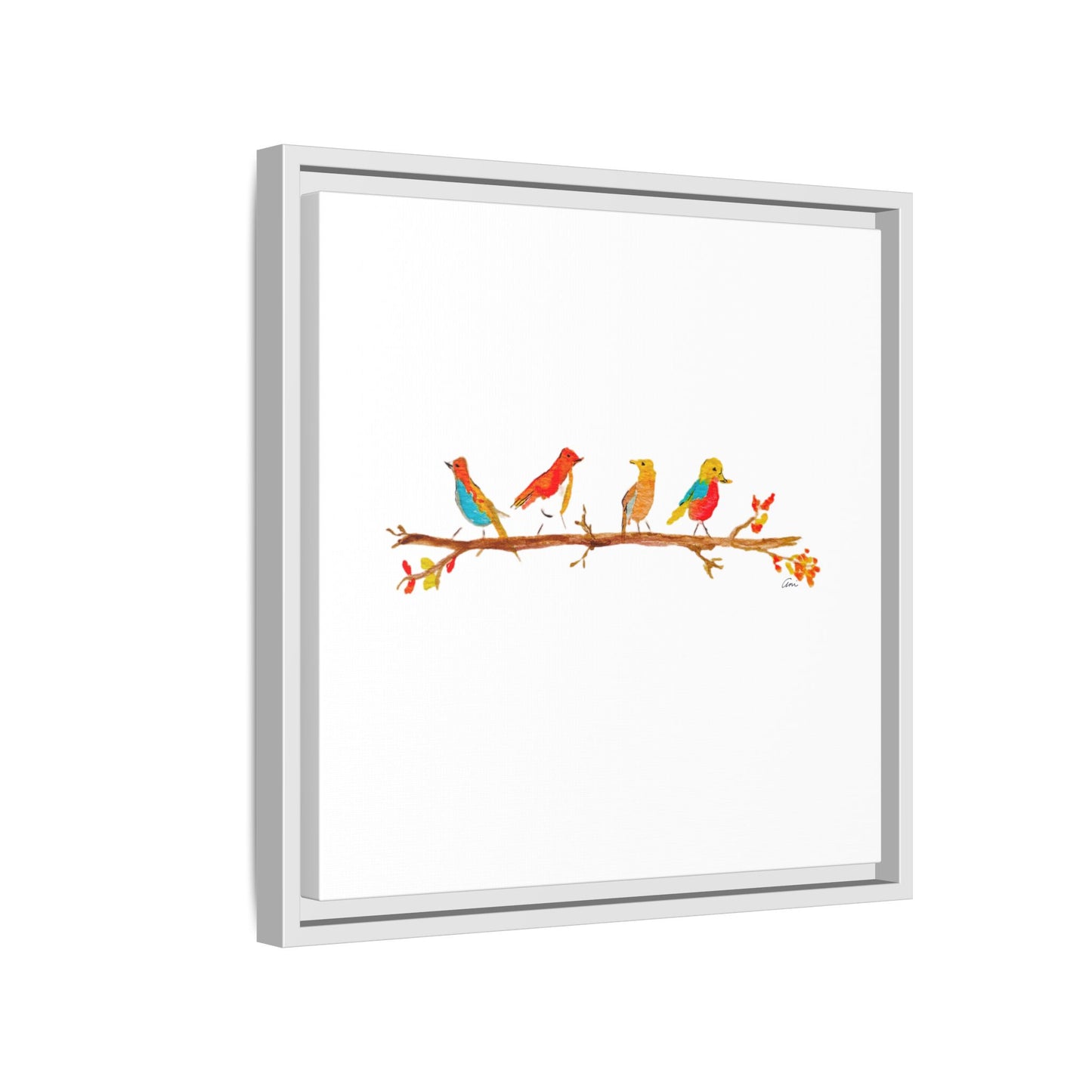Birds on a Branch Gallery Canvas Print with Frame