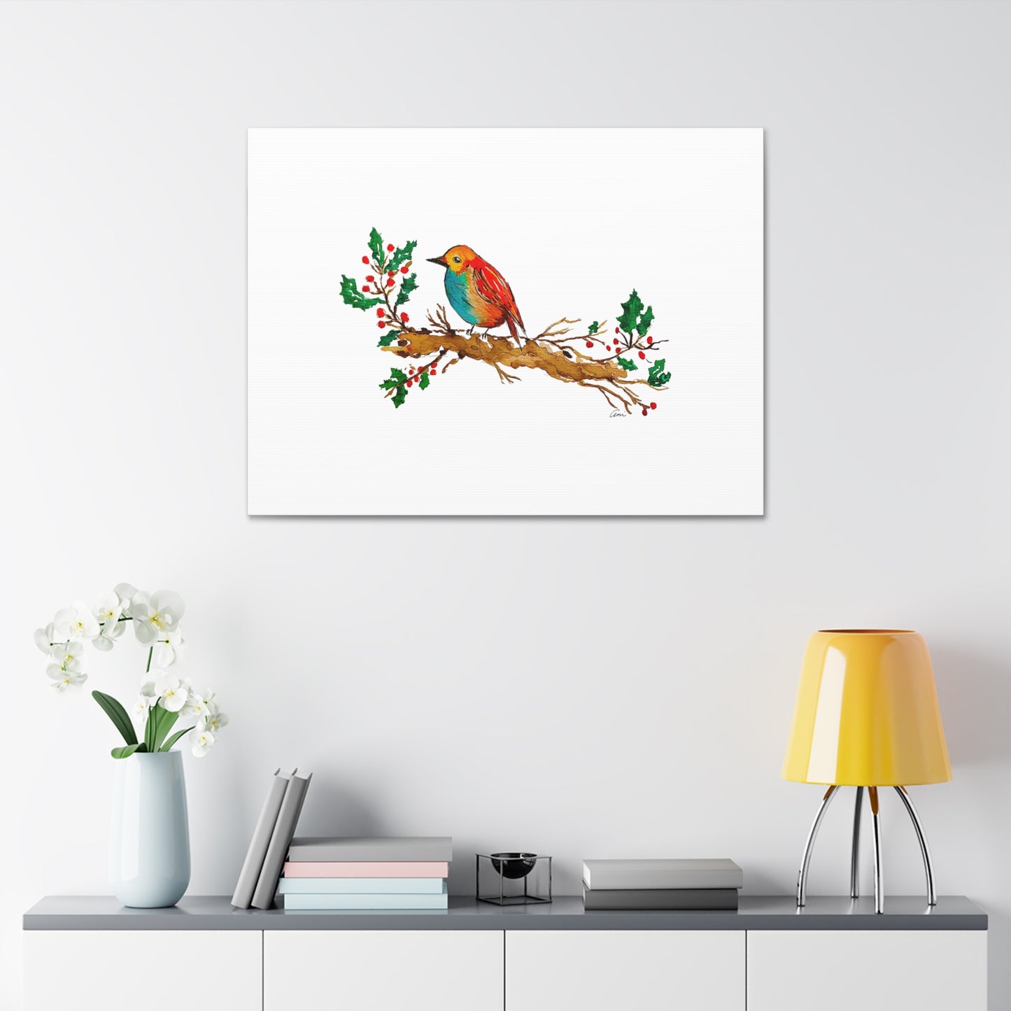 Bright Bird on a Branch Canvas Print