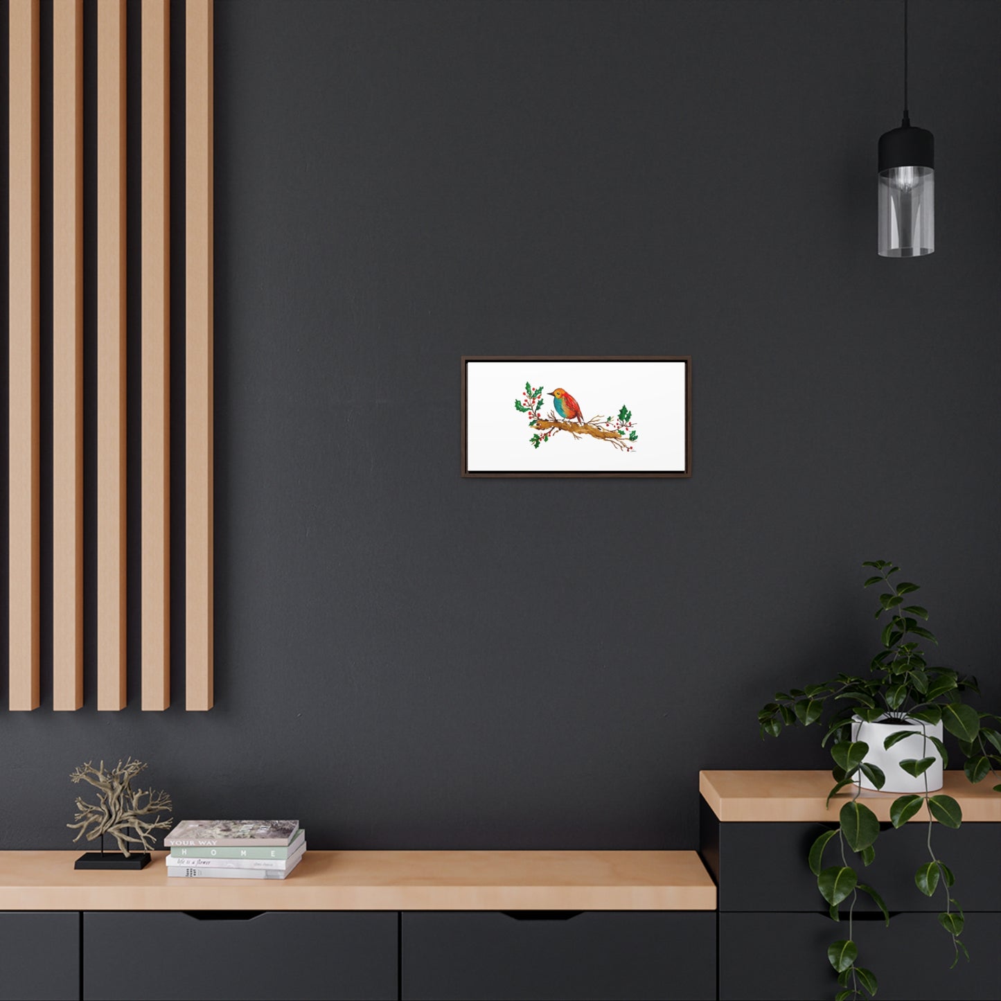 Bright Bird on a Branch Gallery Canvas Wrap with Horizontal Frame