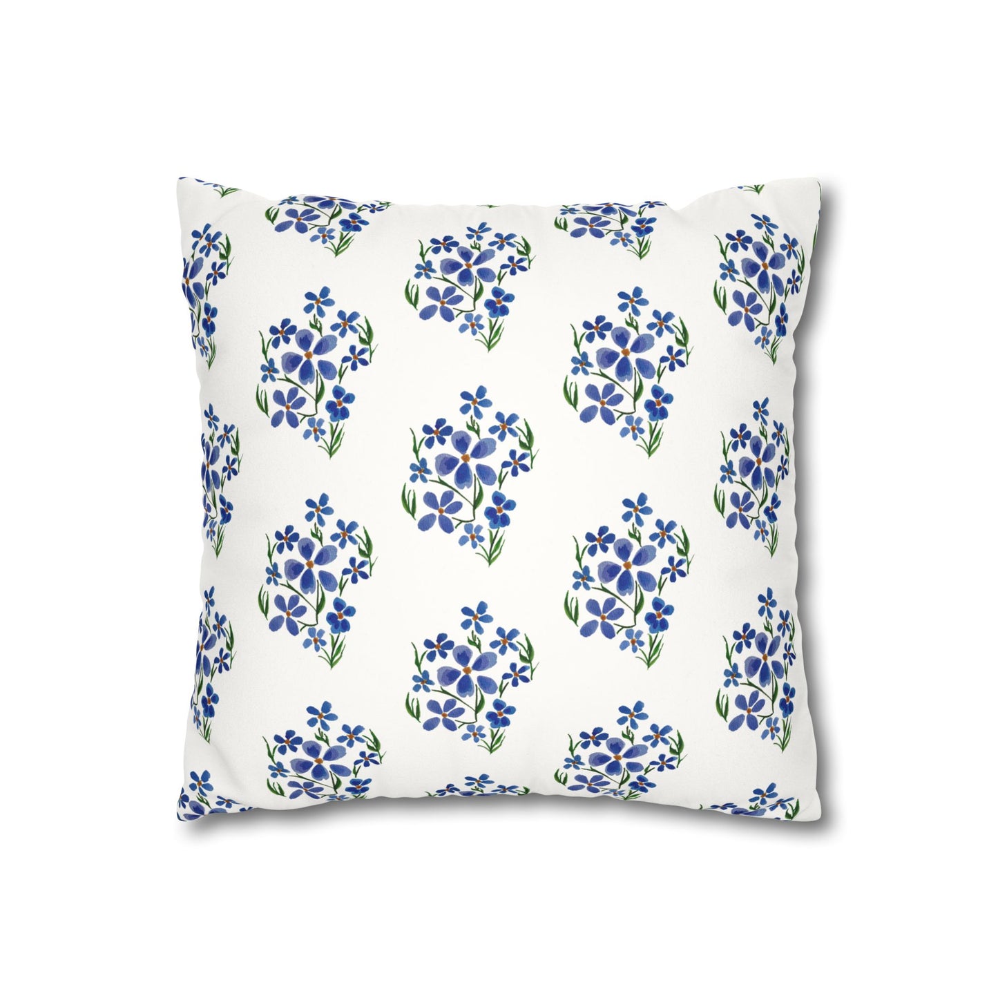 Forget Me Not Floral Faux Suede Square White Pillowcase