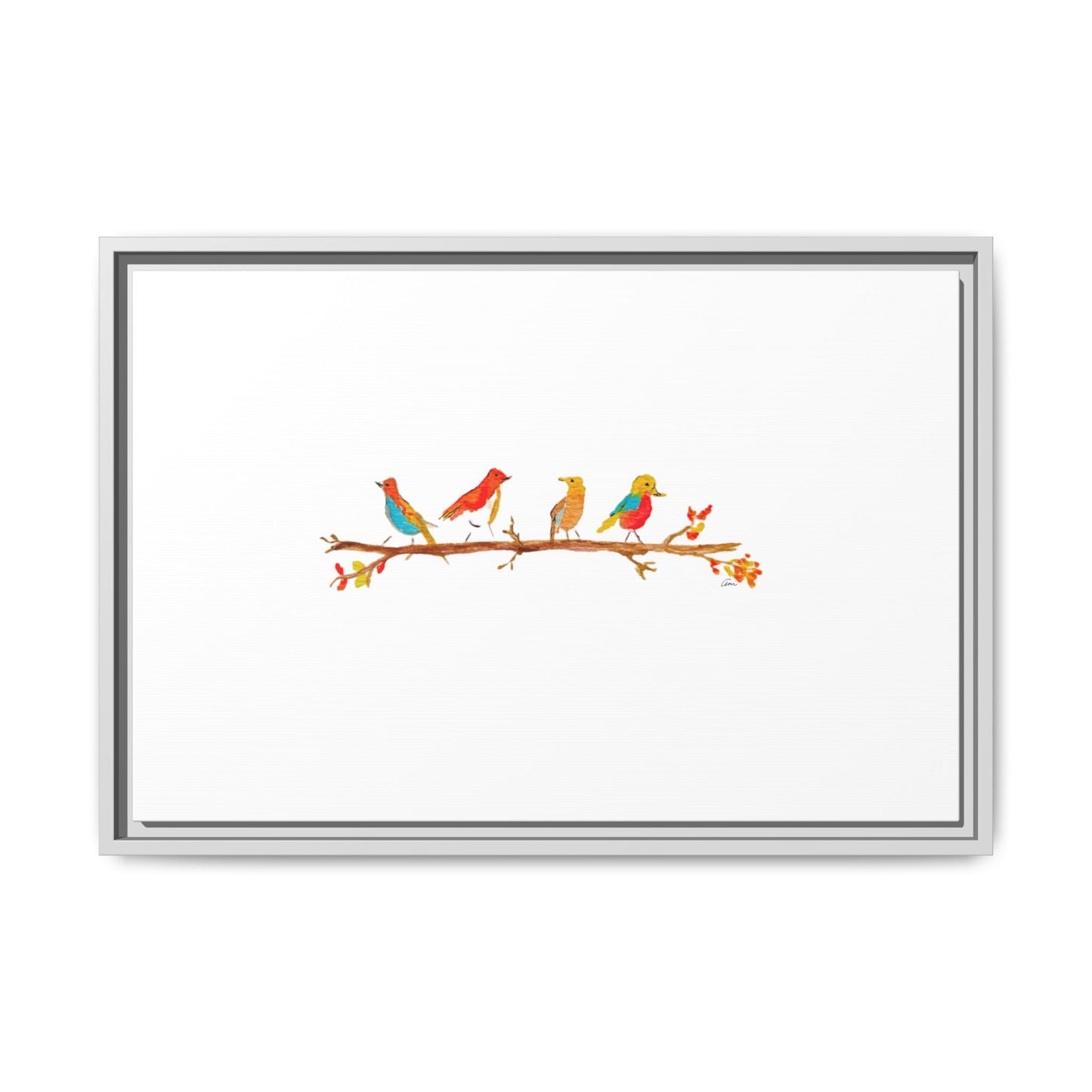 Birds on a Branch Gallery Canvas Print with Frame