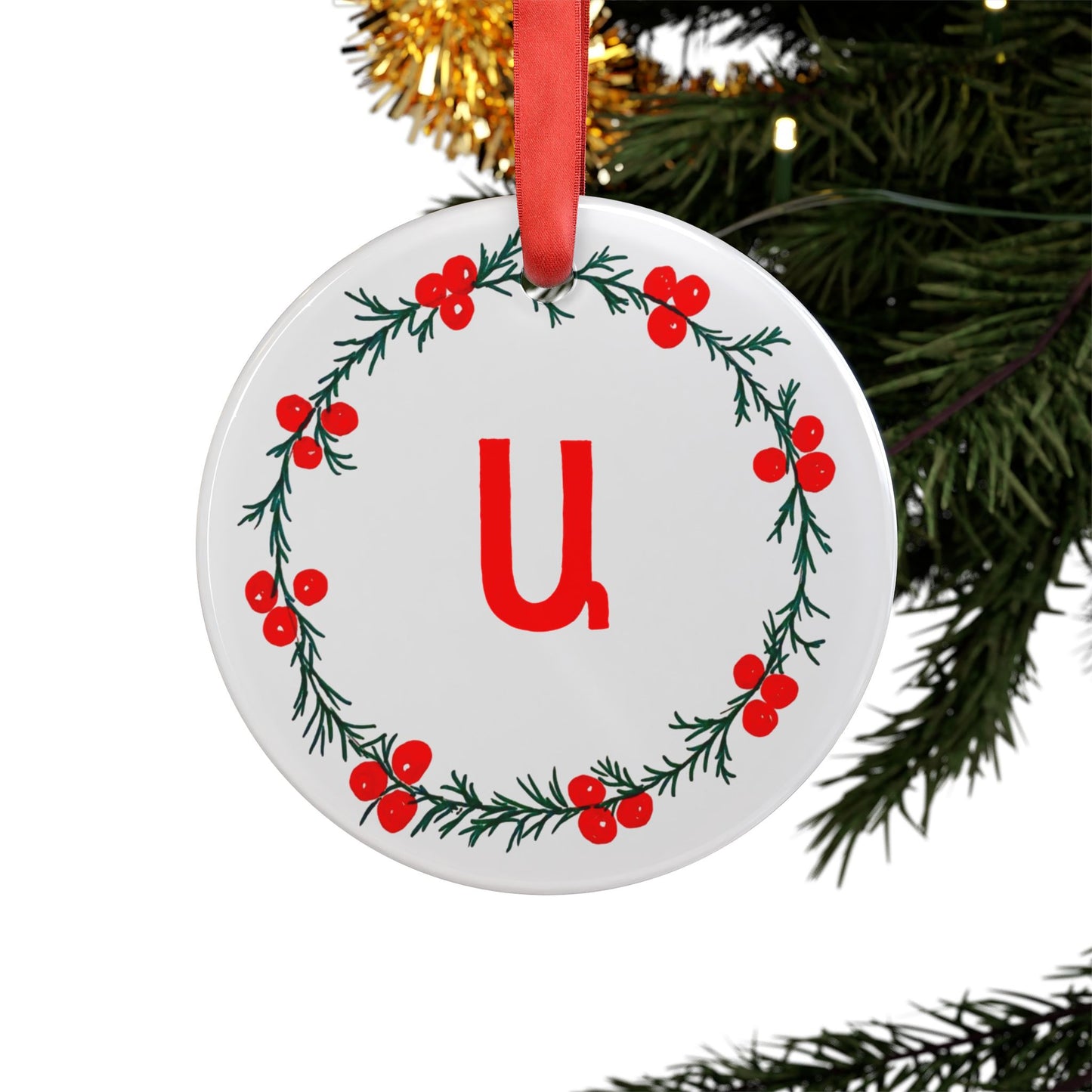 Customizable Armenian Letter White Acrylic Ornament with Ribbon