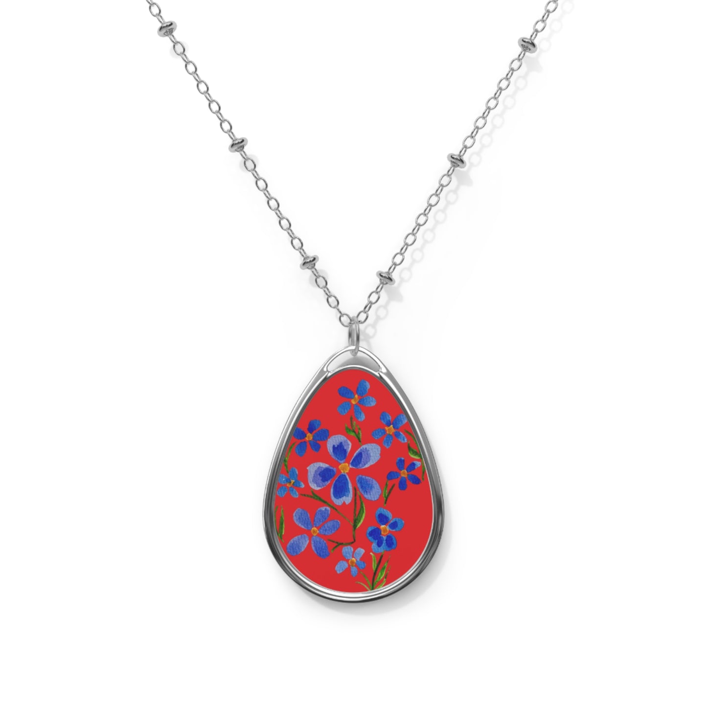 Forget Me Not Oval Necklace - Red