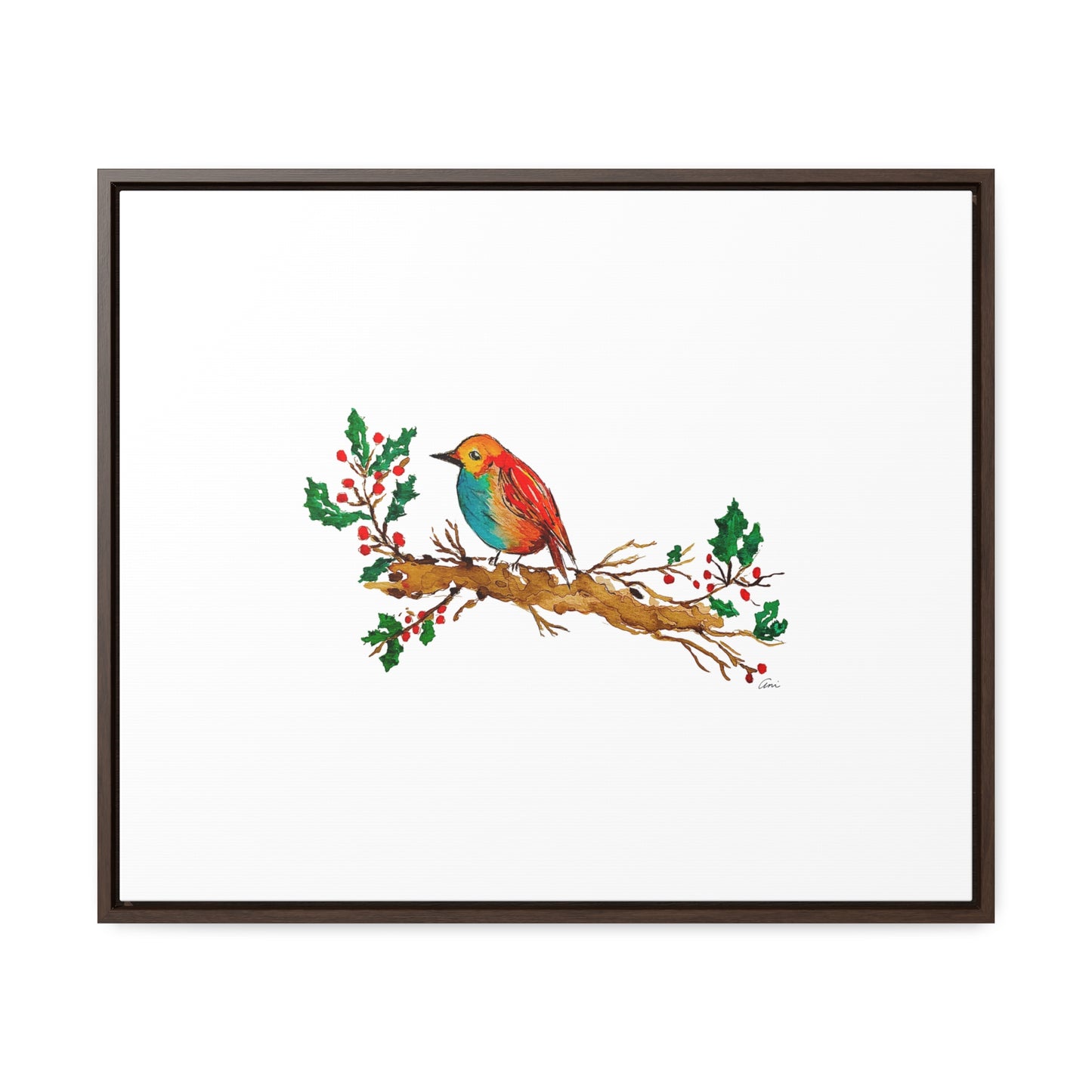 Bright Bird on a Branch Gallery Canvas Wrap with Horizontal Frame