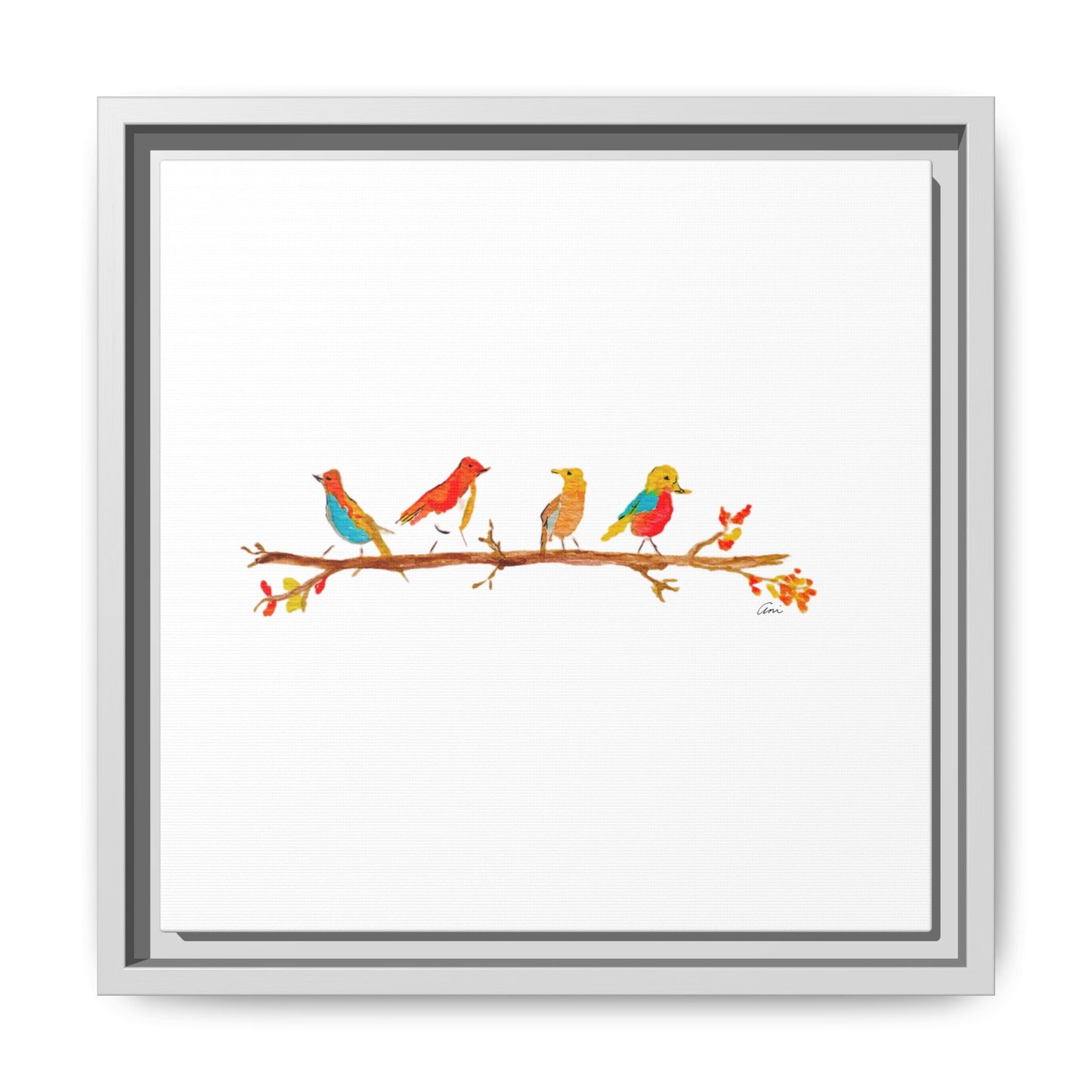 Birds on a Branch Gallery Canvas Print with Frame