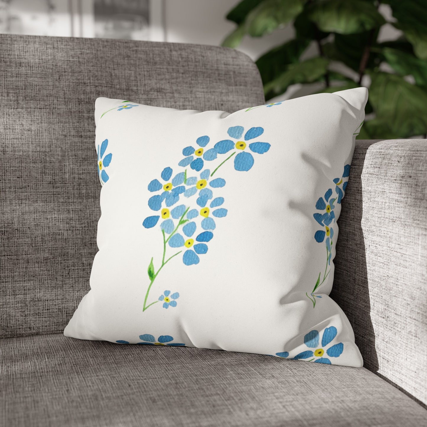 Forget Me Not Floral Faux Suede Square Pillowcase