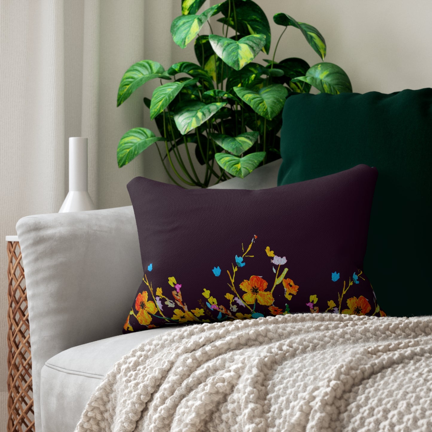 Fall Bouquet Dark Brown Lumbar Pillow