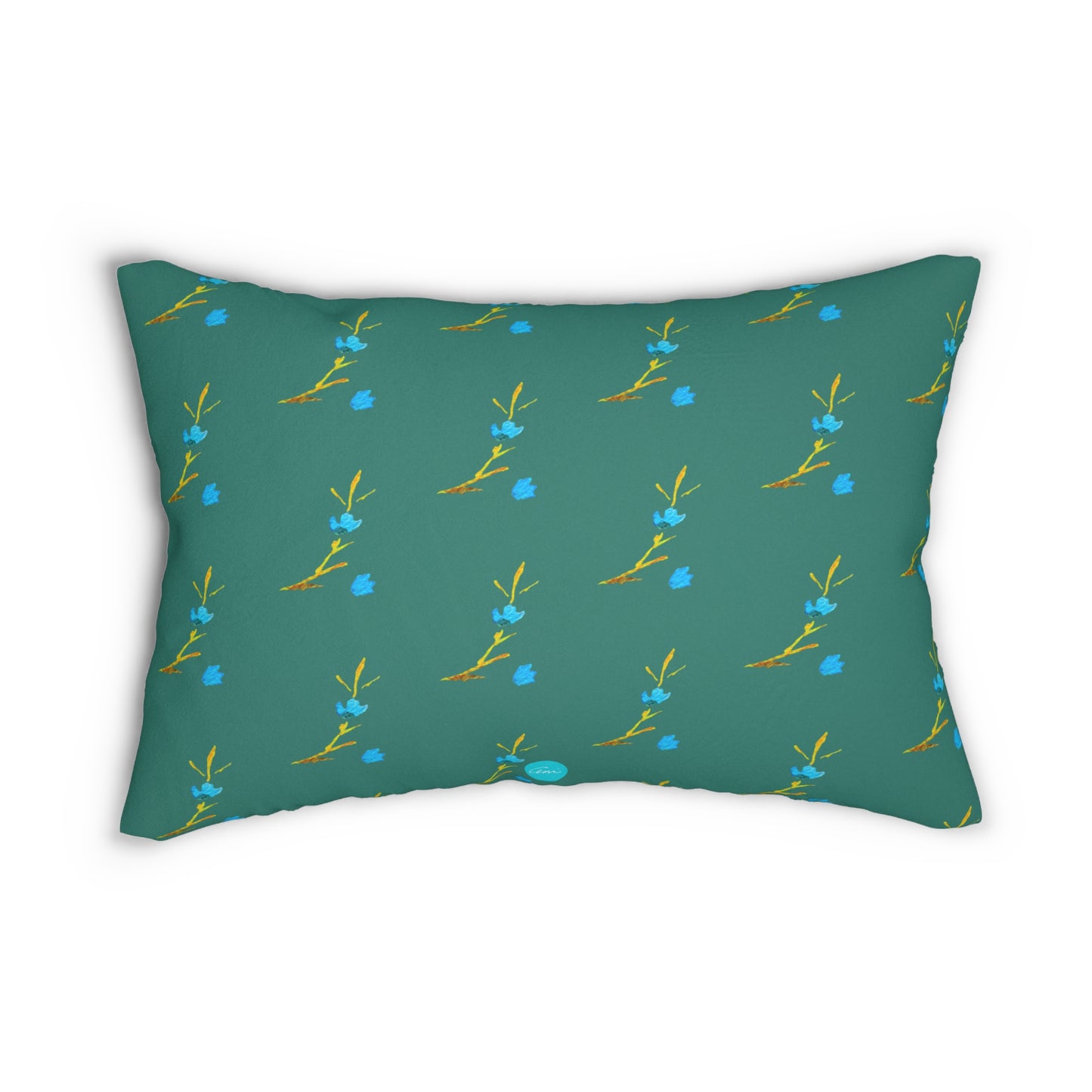 Blue Flower Teal Lumbar Pillow