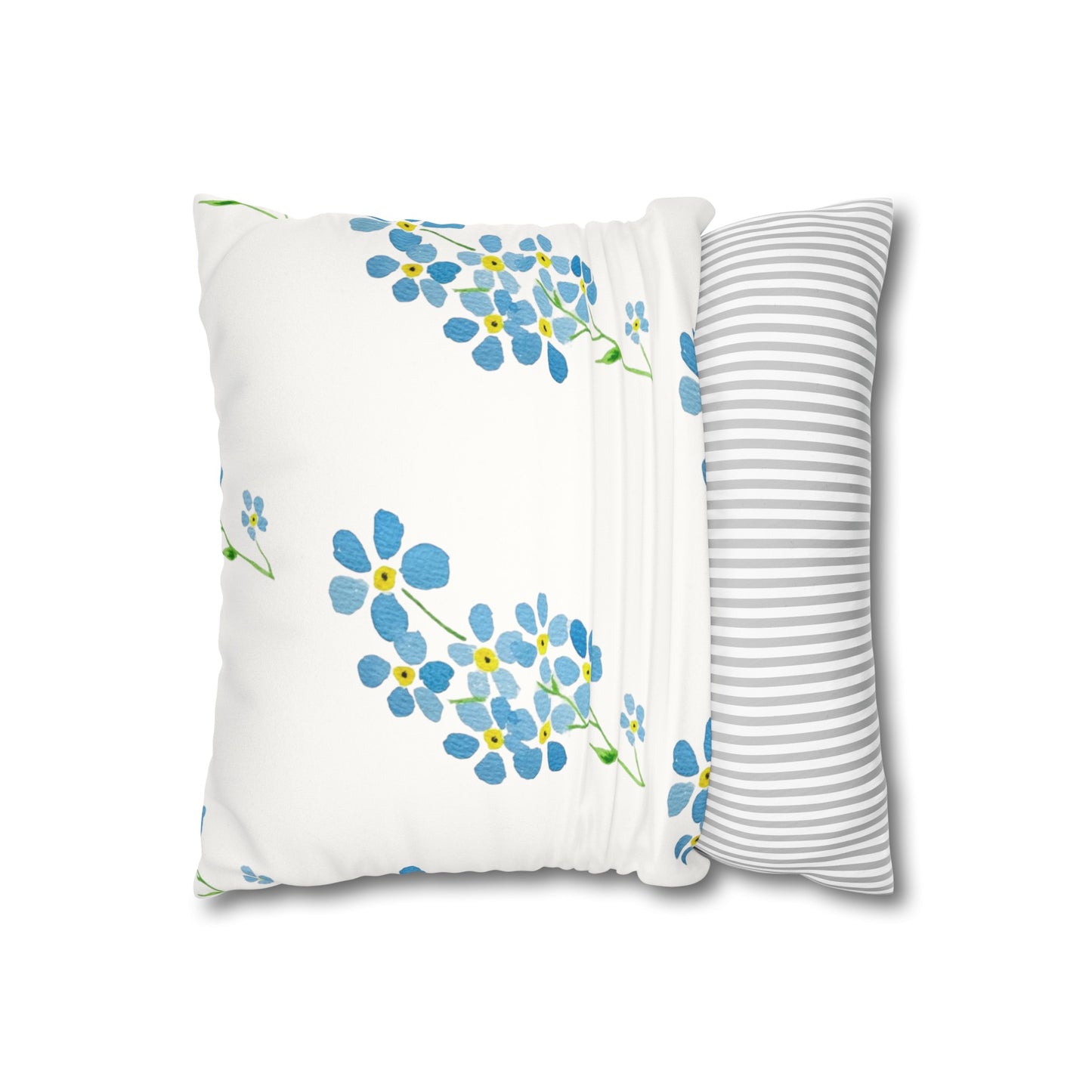 Forget Me Not Floral Faux Suede Square Pillowcase