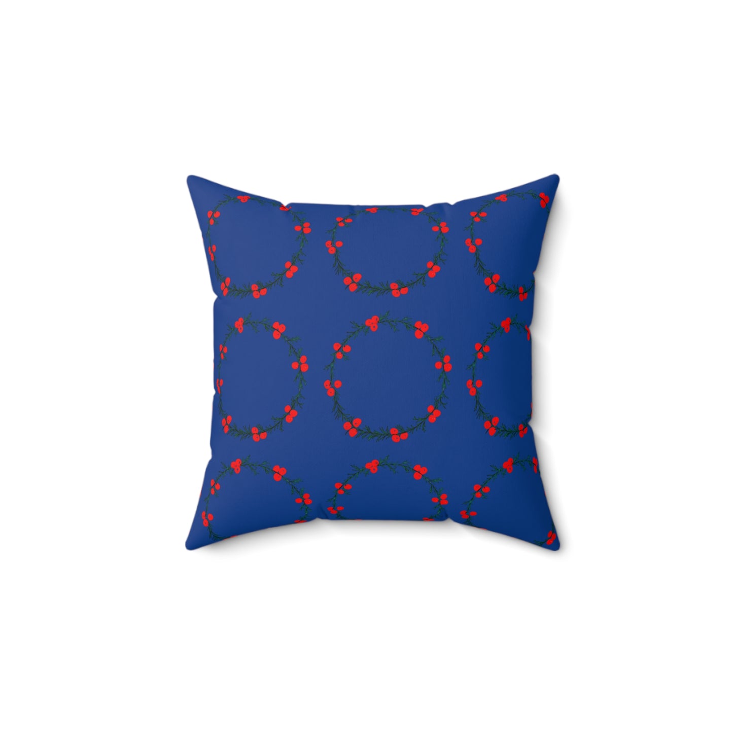 Wreath Faux Suede Navy Blue Square Pillow