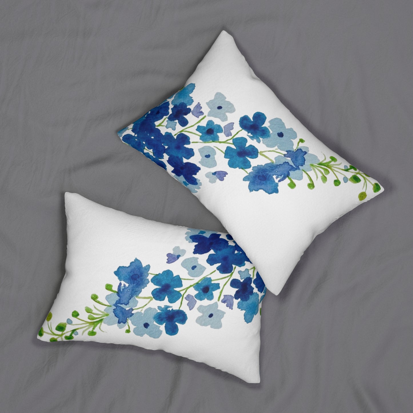 Blue Flowers Large Print Spun Polyester Lumbar Pillow