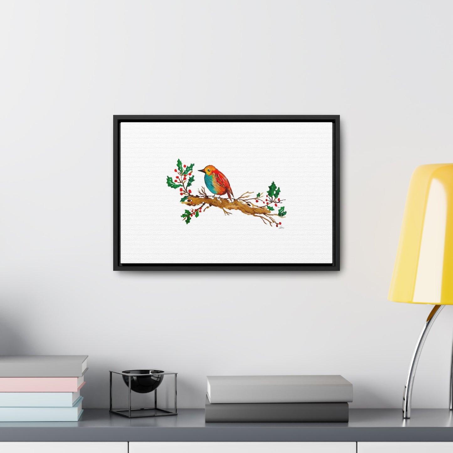 Bright Bird on a Branch Gallery Canvas Wrap with Horizontal Frame