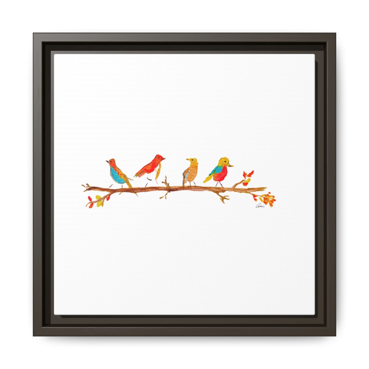 Birds on a Branch Gallery Canvas Print with Frame