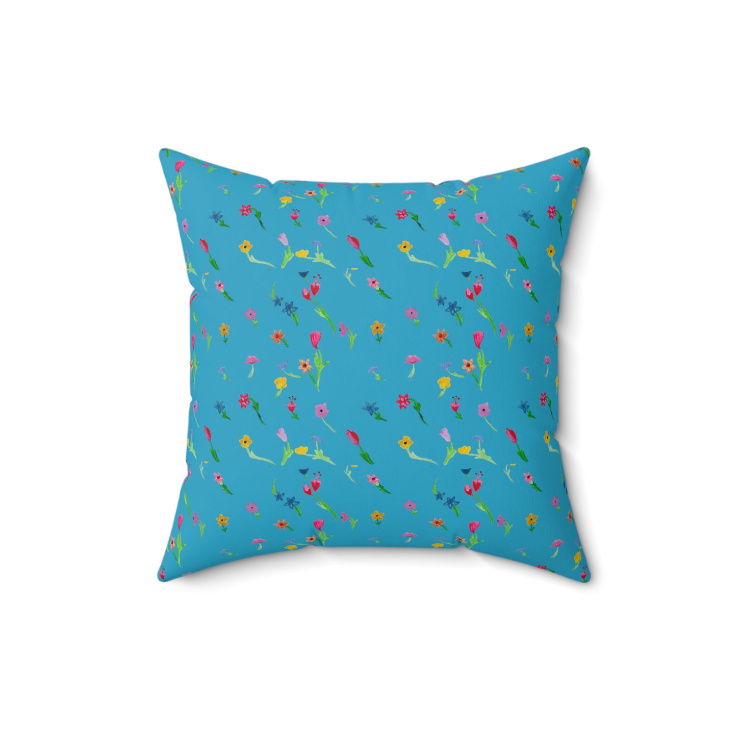 Floating Flowers Spun Polyester Square Pillow, Turquoise