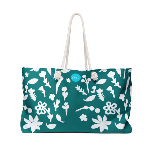 Teal Green Fall Foliage Weekender Bag