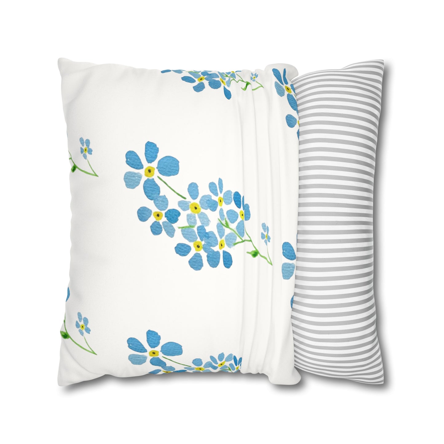 Forget Me Not Floral Faux Suede Square Pillowcase