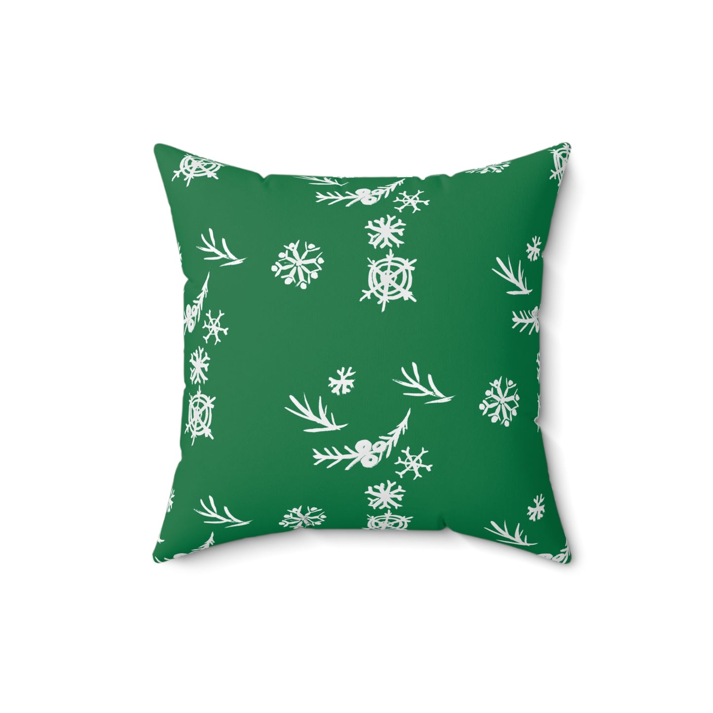 Snowflake Faux Suede Green Square Pillow