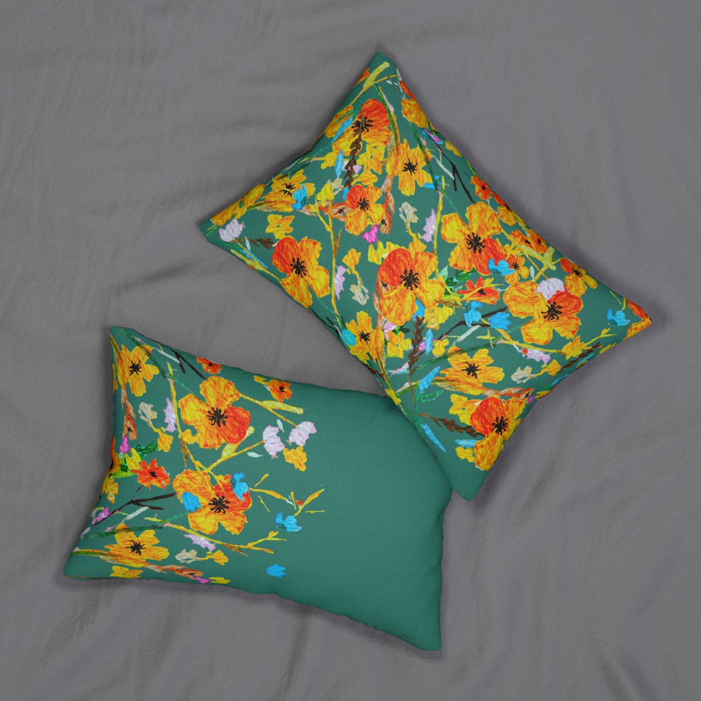 Fall Bouquet Teal Lumbar Pillow