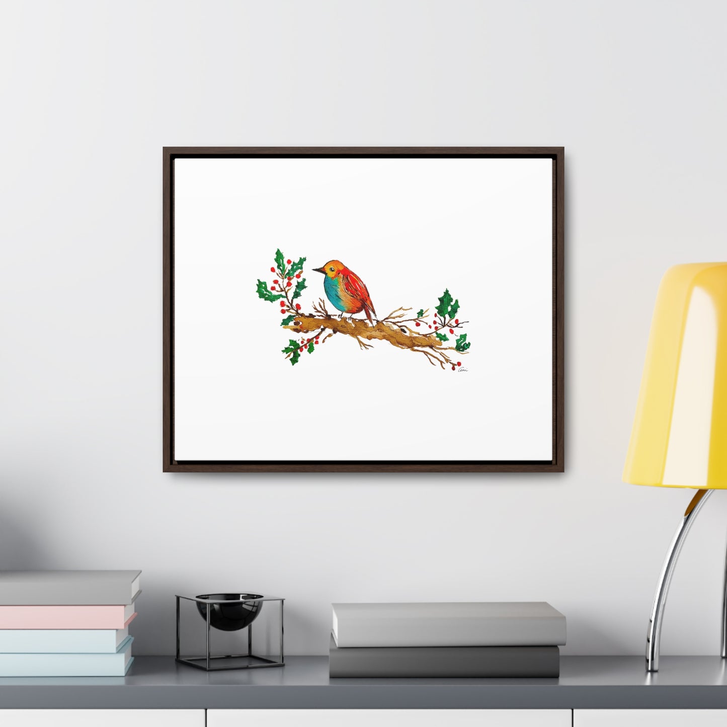 Bright Bird on a Branch Gallery Canvas Wrap with Horizontal Frame