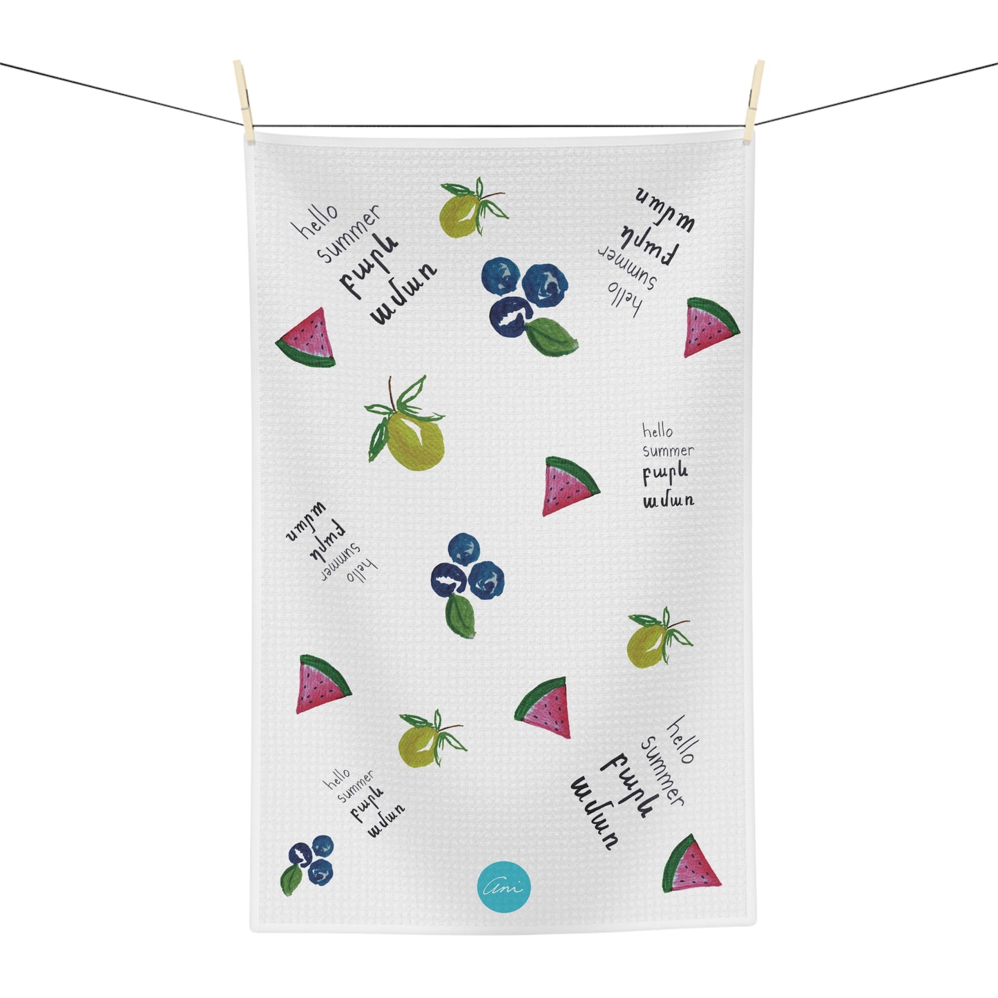 Hello Summer (English and Armenian) Microfiber Tea Towel