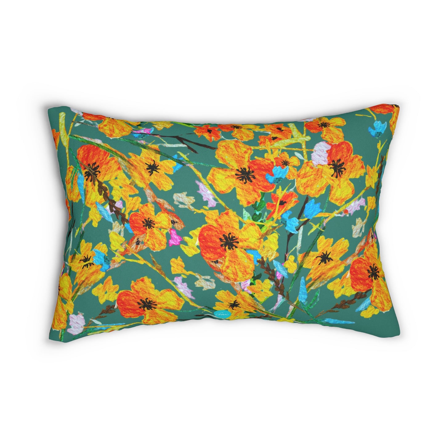 Fall Bouquet Teal Lumbar Pillow