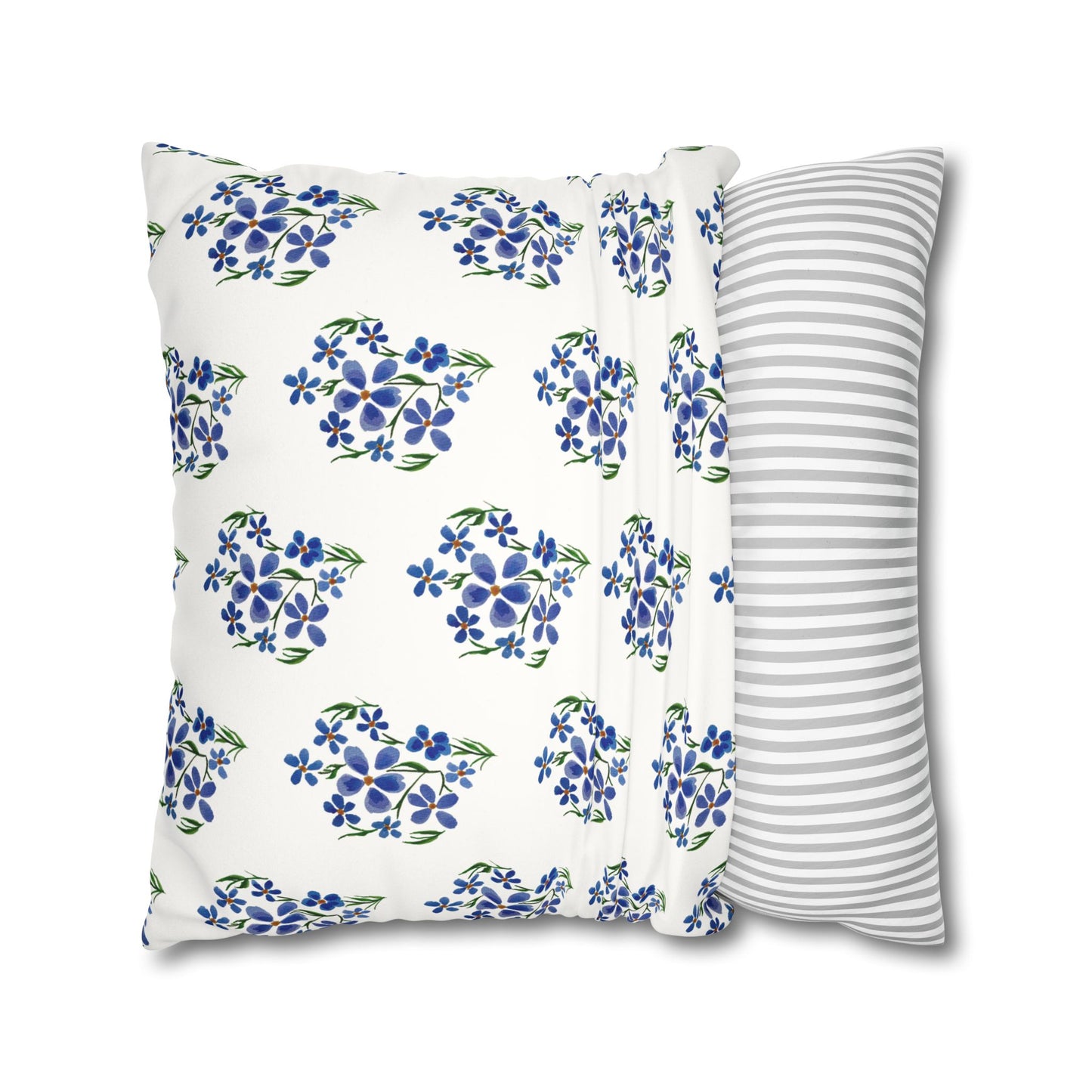 Forget Me Not Floral Faux Suede Square White Pillowcase