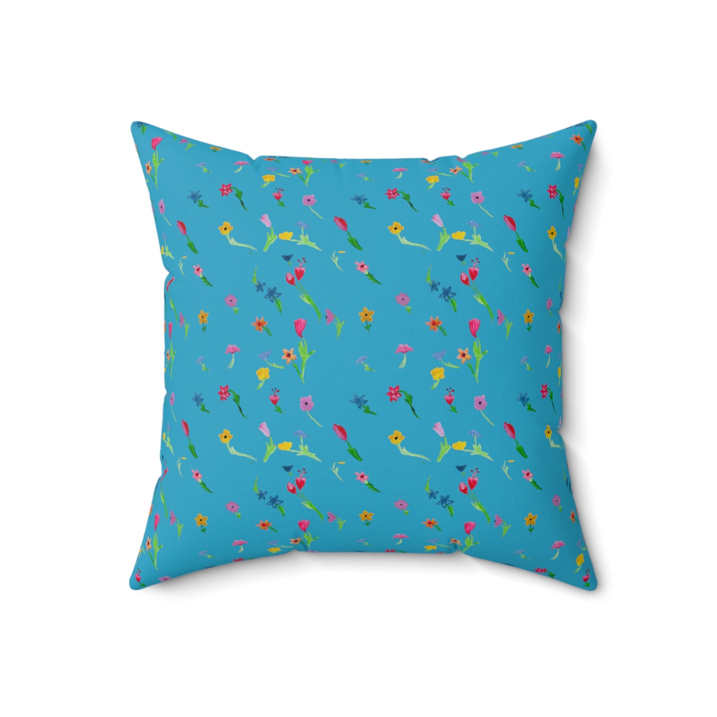 Floating Flowers Spun Polyester Square Pillow, Turquoise