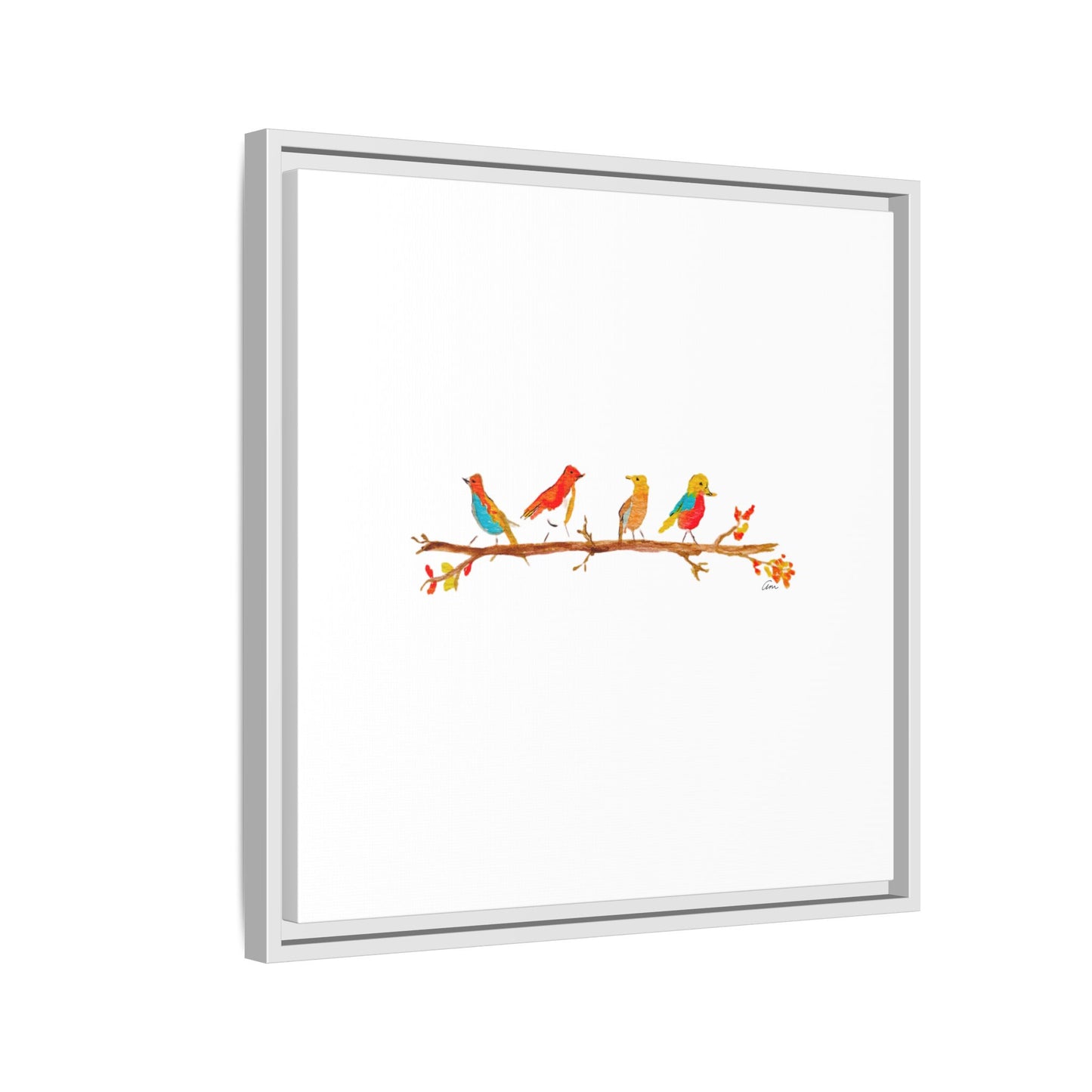 Birds on a Branch Gallery Canvas Print with Frame