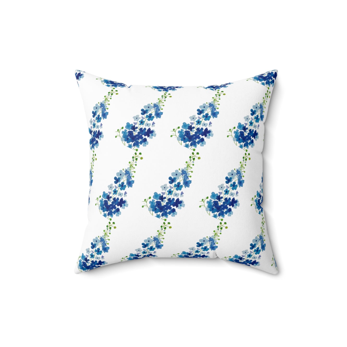 Blue Flowers Faux Suede Square Pillow