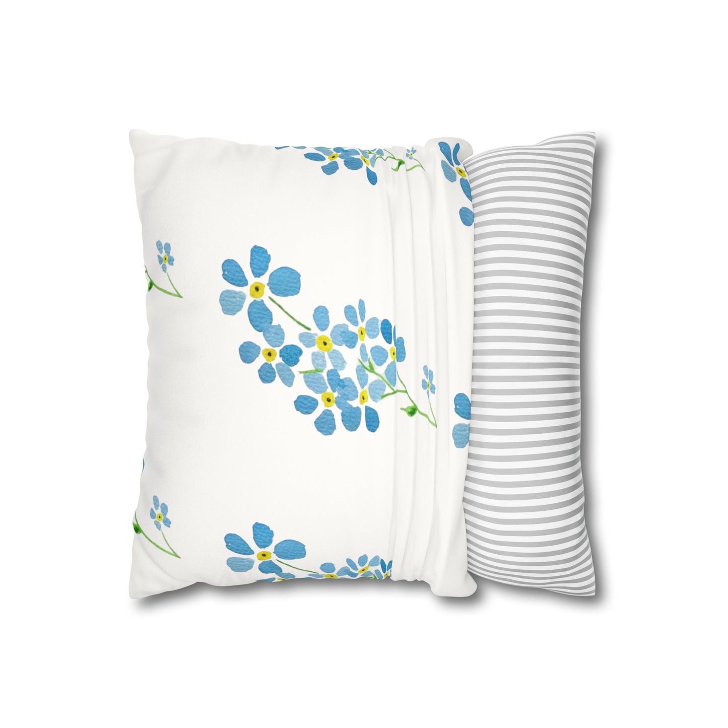 Forget Me Not Floral Faux Suede Square Pillowcase