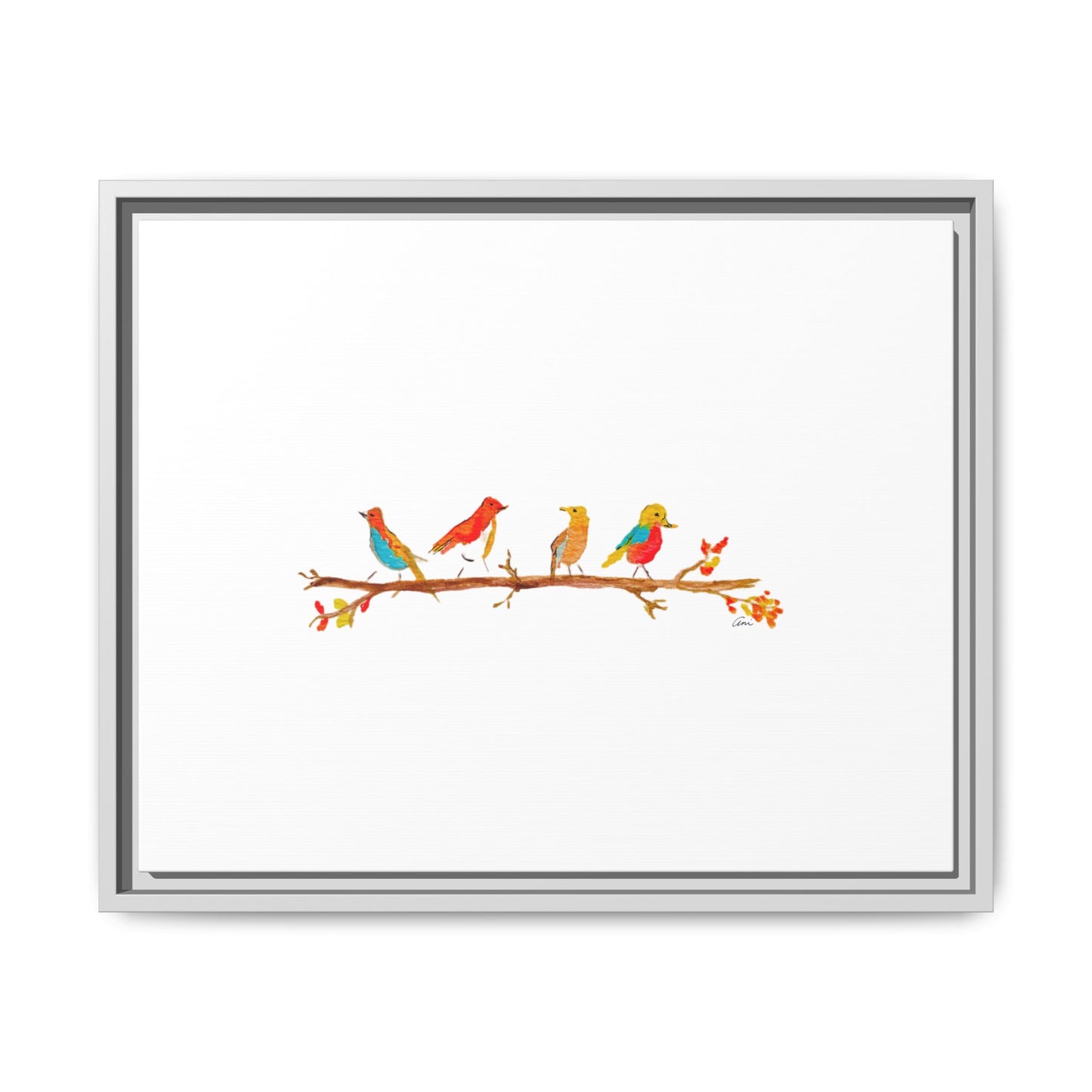 Birds on a Branch Gallery Canvas Print with Frame