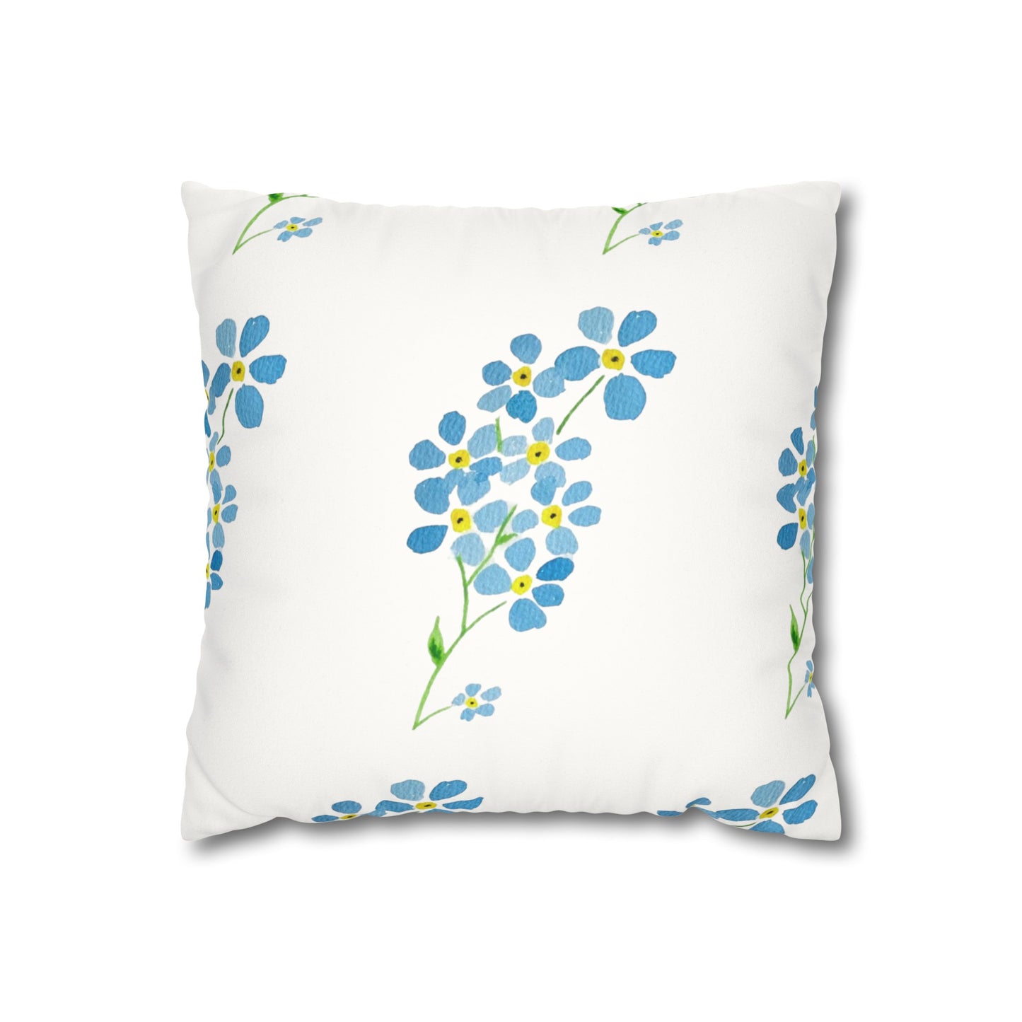 Forget Me Not Floral Faux Suede Square Pillowcase