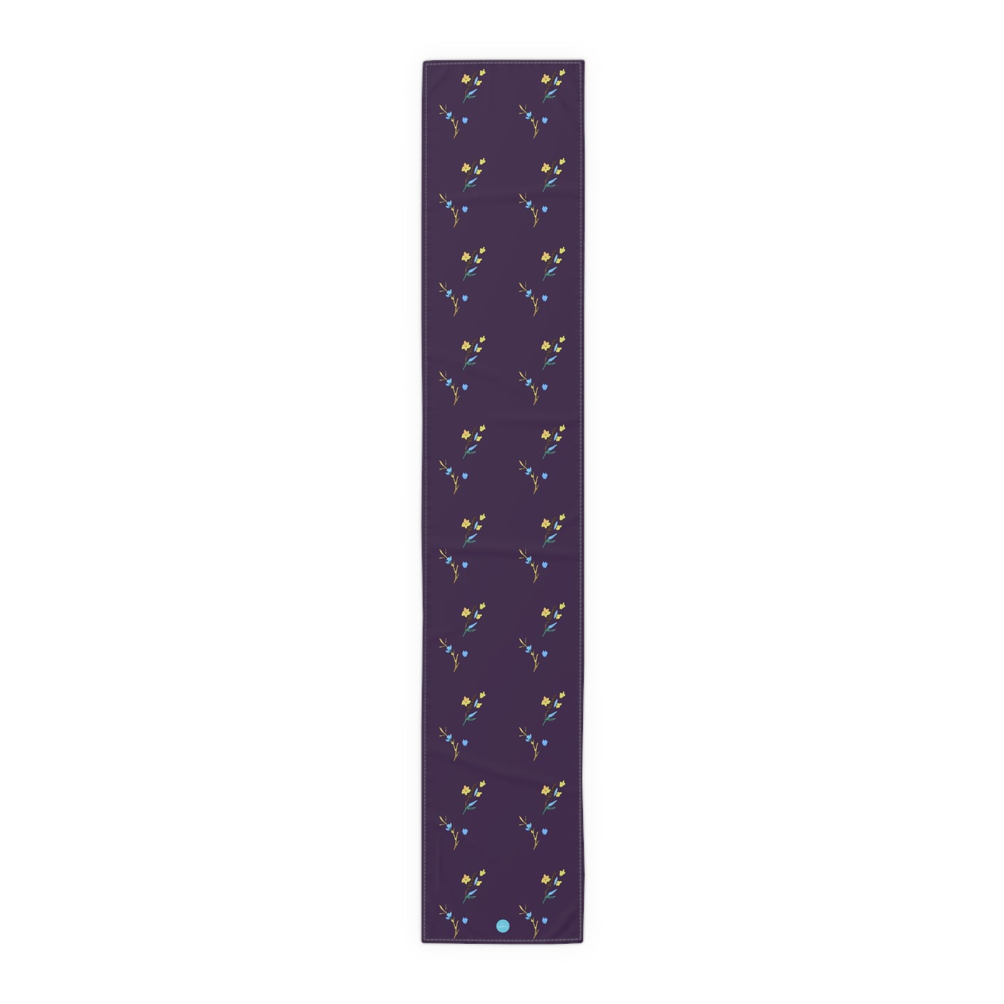 Fall Yellow and Blue Flowers Dark Purple Table Runner (Cotton, Polyester)